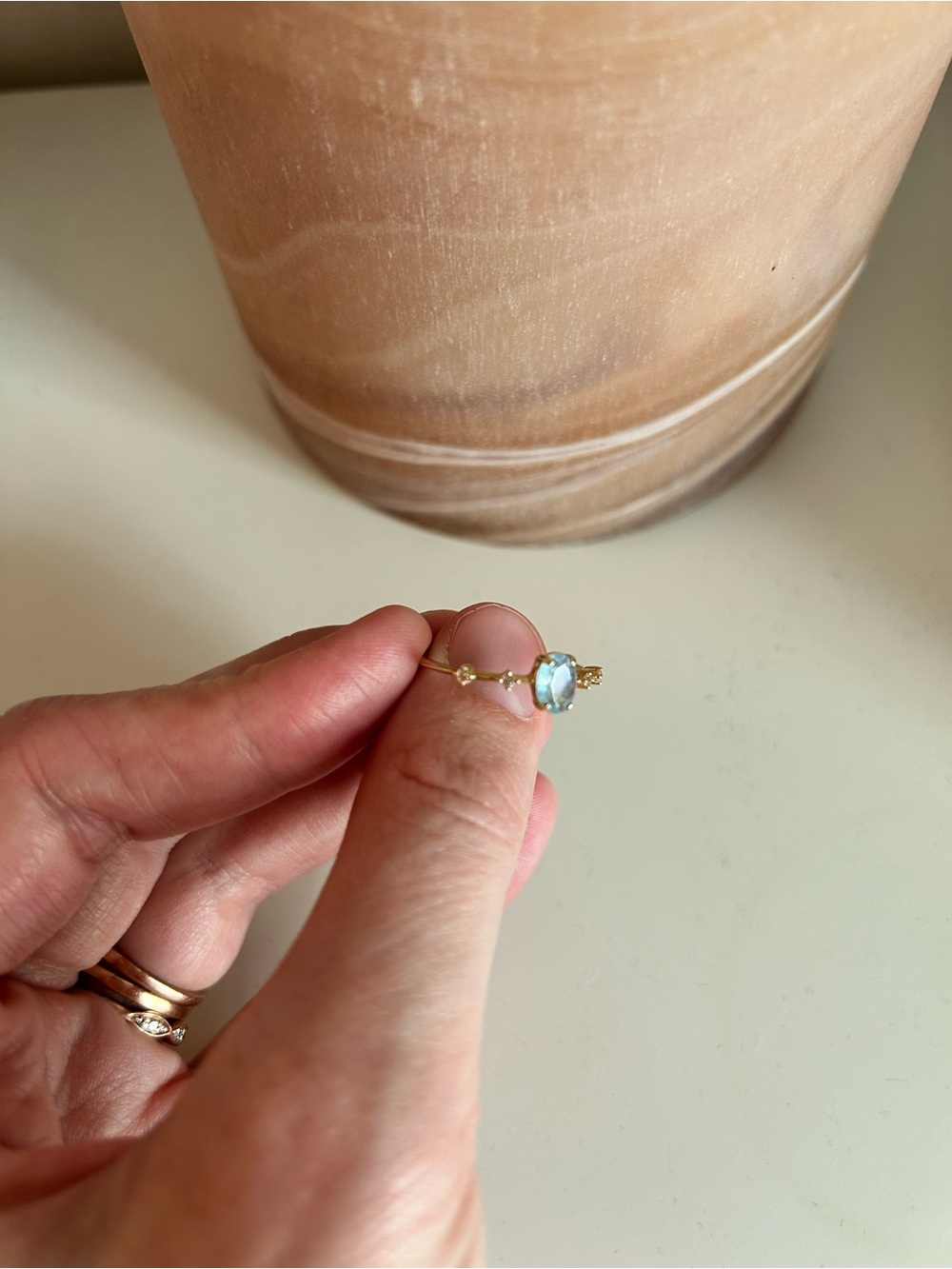 Rare Local Eclectic Solid Gold Classic Aquamarine Statement Ring NWOT size 8 - Picture 3 of 6